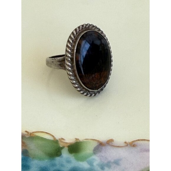 Vintage 70's Navajo Petrified Wood Sterling Ring Size 6.25 - Picture 11 of 16